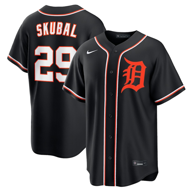 Men's Detroit Tigers #29 Tarik Skubal 2026 Fashion Replica Black Out Stitched Baseball Jersey